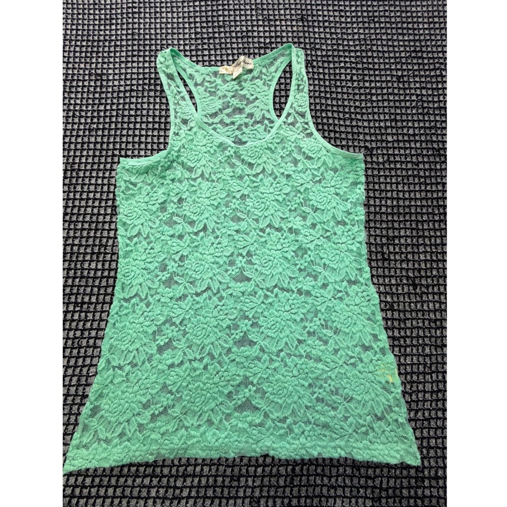 Feathers Lace Tank Top Womens 2X Mint Green Floral Racerback Sheer